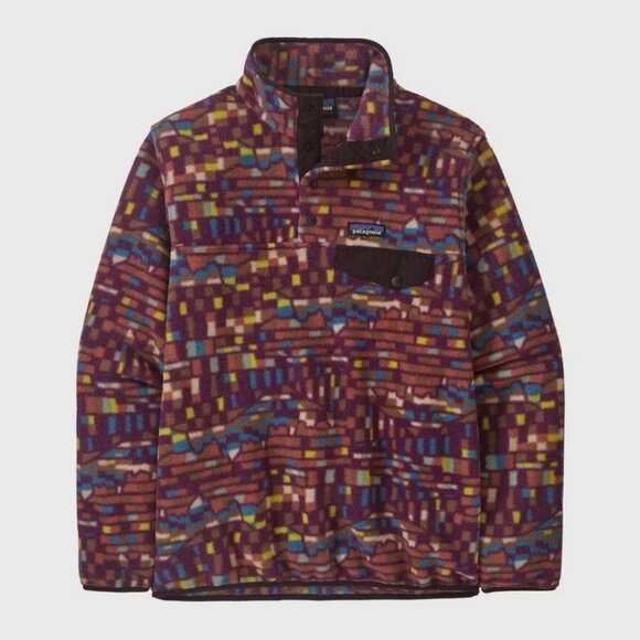 NEW Patagonia Fitz Roy Patchwork Night Plum Synchilla Snap T Pullover Women's S